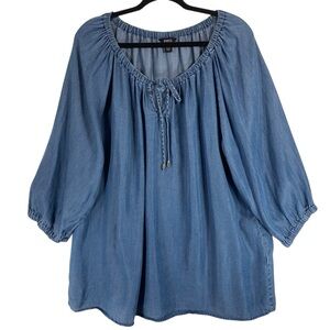 INTRO .Boho blue tencel  blouse  Women's Top size xl
